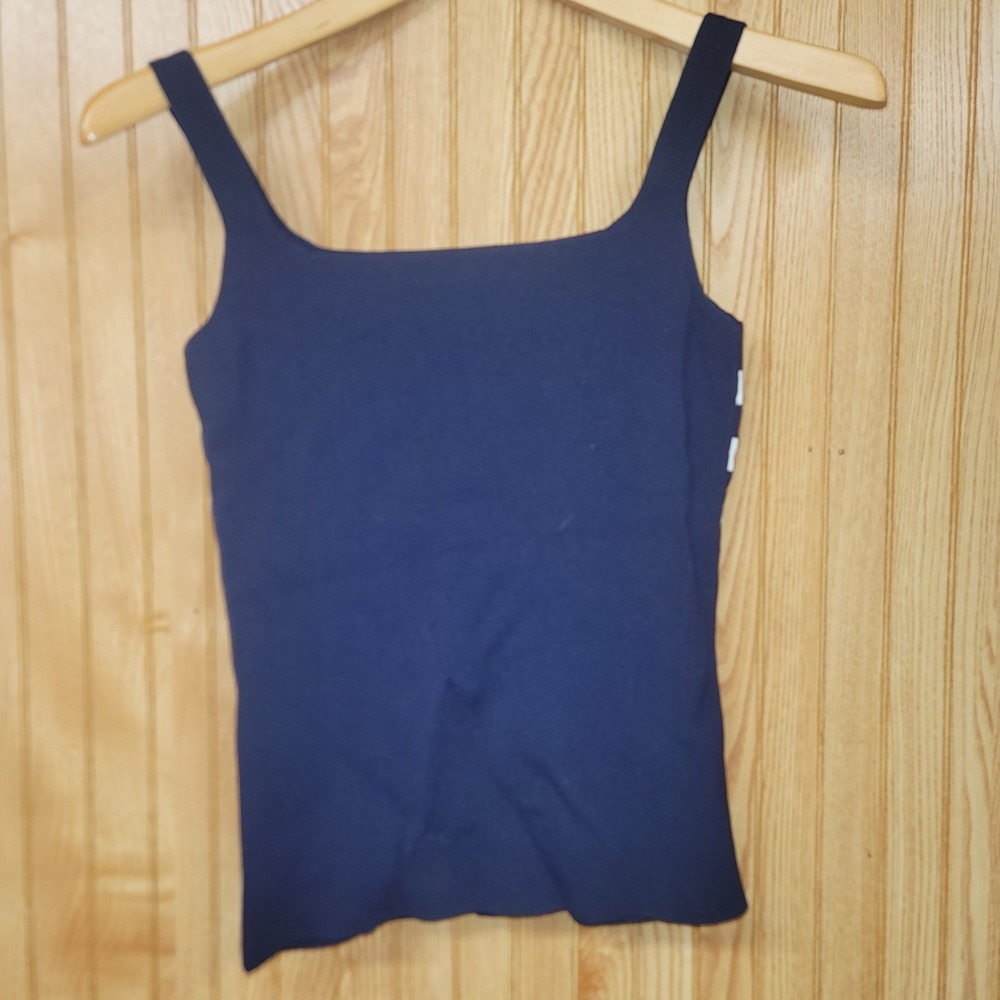 Cyrus Womens Navy Blue White Striped Square Neck Ribbed Knit Tank Top Small - Picture 3 of 7